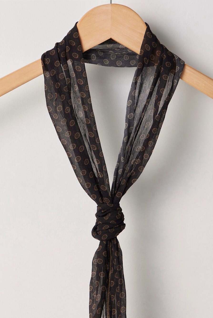 Free People Dot Chiffon Skinny Scarf Black  NWT